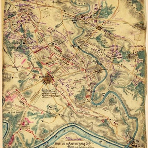 Carte antique bataille d'Antietam 1862 guerre civile