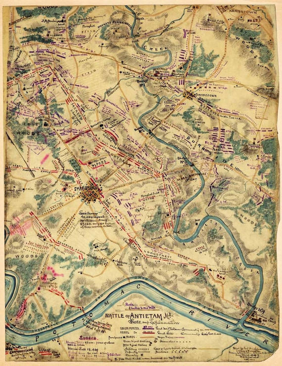 24x36 Vintage Reproduction Civil War Map of Battlefield of Antietam 1862