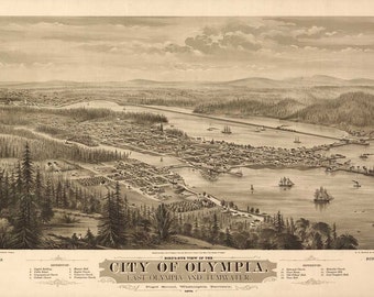 Olympia Washington Birds Eye View Map 1879