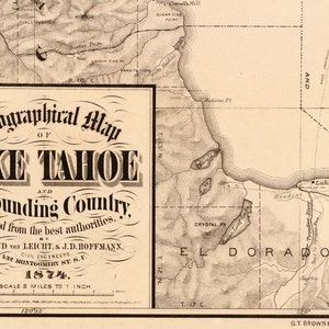 Carte du lac Tahoe 1874 Topographique image 2