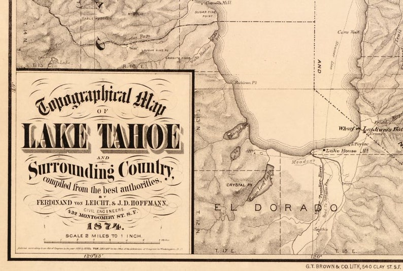 Carte du lac Tahoe 1874 Topographique image 2