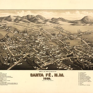 Antique Bird's Eye View Map Santa Fe New Mexico 1882 image 1