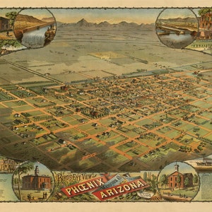 Phoenix AZ Birds Eye Voir la carte 1885