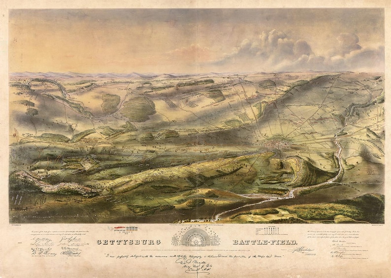 Bird's Eye View Map The Battle of Gettysburg 1863 Civil War image 1