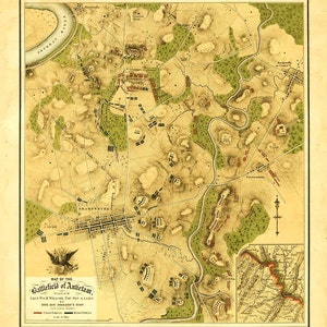 Antieke Kaart Slag bij Antietam 1862 Burgeroorlog
