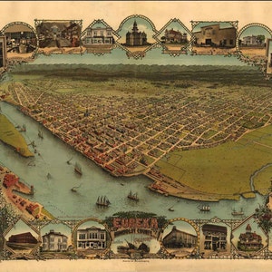 Eureka CA Vogelauge Stadtplan 1902