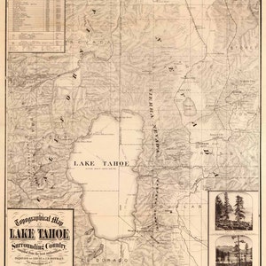 Mappa del lago Tahoe 1874 Topografica