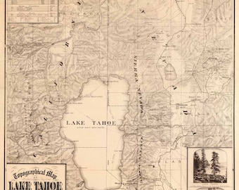 Lake Tahoe Map 1874 Topographic