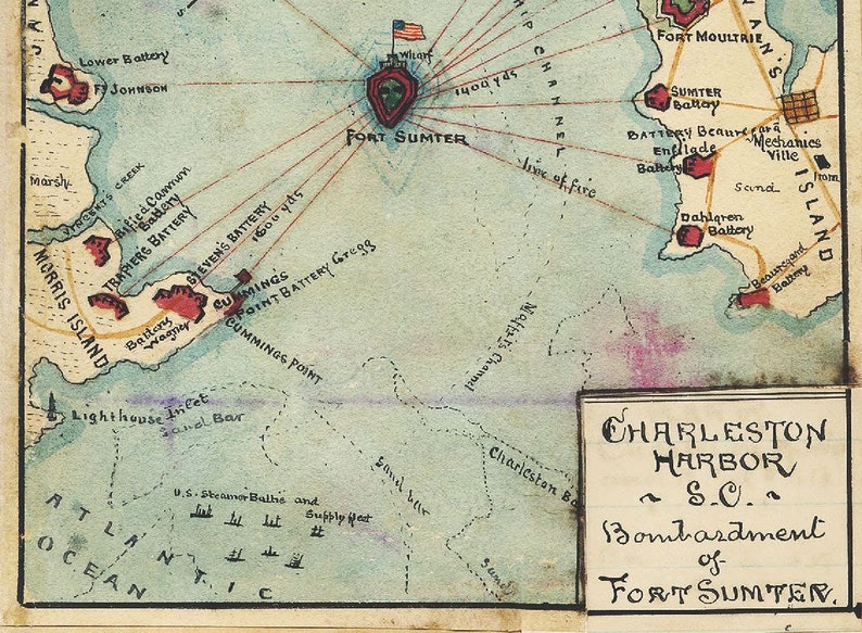 Antique Map Battle of Fort Sumter 1861 Civil War image 3