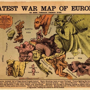 Laatste Oorlogskaart van Europa 1870 gezien door Franse ogen