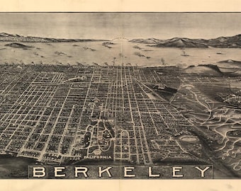 Birds Eye View Map Berkeley CA 1909