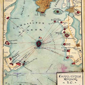 Antique Map Battle of Fort Sumter 1861 Civil War