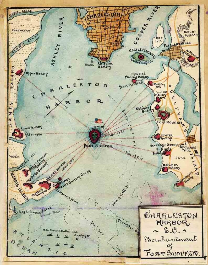 Antique Map Battle of Fort Sumter 1861 Civil War image 1