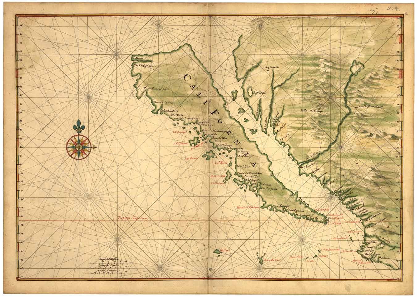 Antique Map of California 1650 as an Island