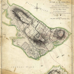 Antieke kaart Battle of Bunker Hill 1775 Revolutionaire Oorlog