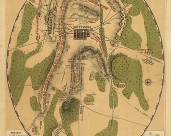 Antique Map Battle of Gettysburg 1863 Civil War