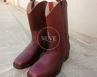 Bottines Western Cowboy Rouge En Cuir Fait Main - Homme Neuves 2024 - Pakistan