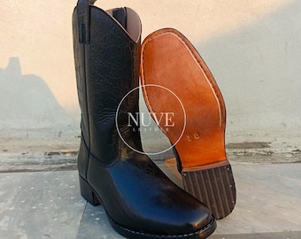 Handmade Cognac Leather Cowboy Boots, Crocodile Print Western Roper Boots