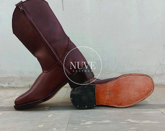 Handmade Cognac Leather Cowboy Boots, Crocodile Embossed Western Roper Boots