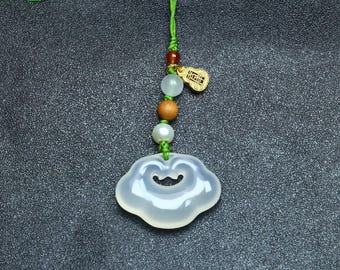 Natural Ice Chalcedony Ruyi Lock Phone Charm | Handmade Luck Accessory