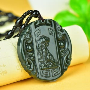 Natural Green Jade Sitting Tiger Pendant | Custom Strength Protection Zodiac Necklace