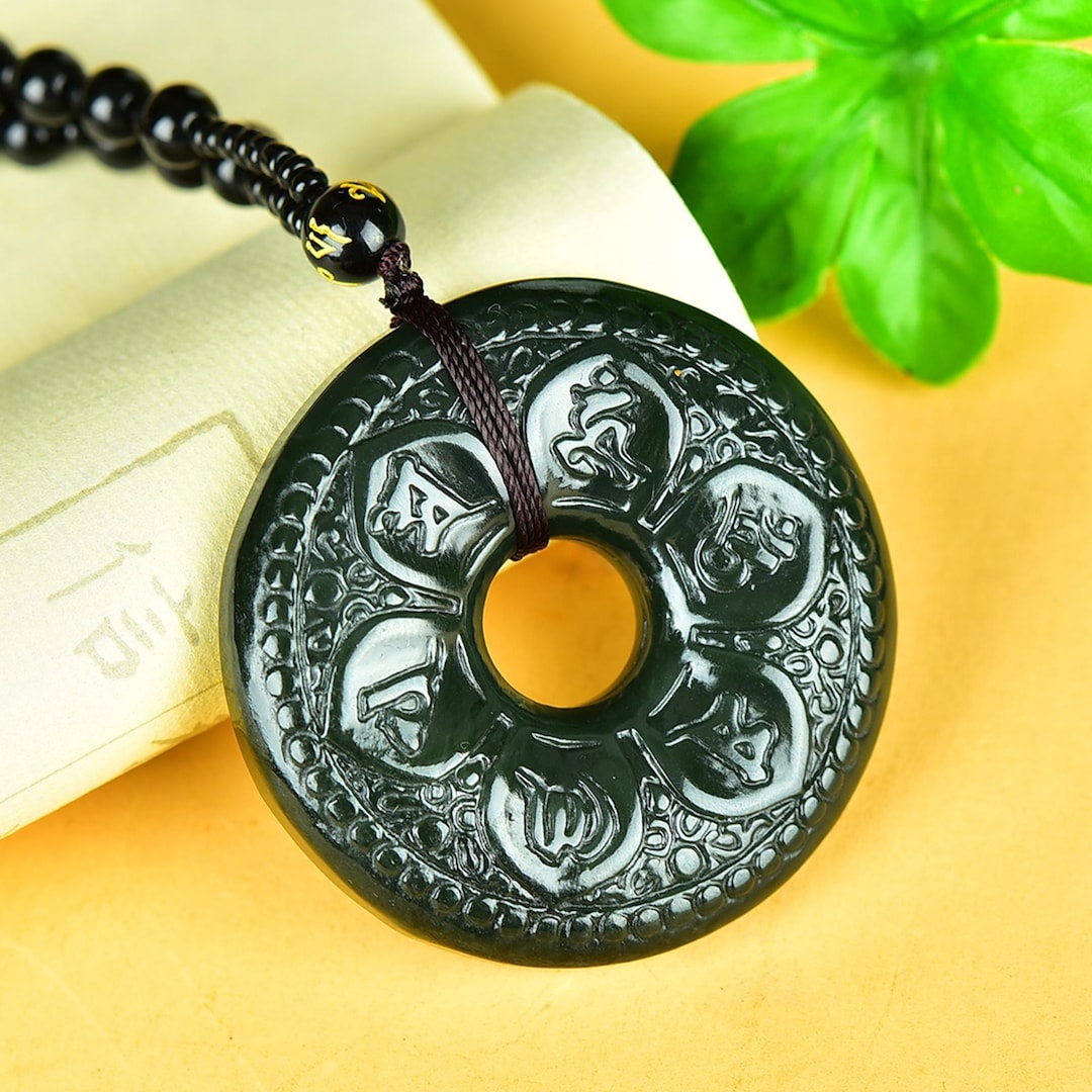 Hum Pendant Natural Dark Jade Om Mani Padme Hum Pendant | Protection Amulet - Etsy