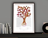 Modern Ketubah || Tree of life in LOVE in Fall colors || Autumn Wedding, Judaica, Ahava, Typography, Non Denominational, Tree