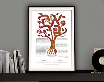 Modern Ketubah || Tree of life in LOVE in Fall colors || Autumn Wedding, Judaica, Ahava, Typography, Reform, Secular, Interfaith, LGBTQ+