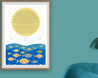 Modern Ketubah || The Sun and the Sea || Destination wedding, Ocean, Sea Side, Reform Text, Secular Ceremony, Interfaith Couple, LGBTQ+