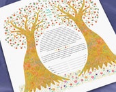 Modern Ketubah || Double Pomegranate Tree of Life || flowers, Garden, Reform, Secular, Interfaith, nature, outdoors, Judaica, together