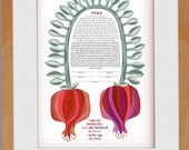 Modern Ketubah || Two Pomegranates Intertwined || Garden Wedding, Reform Text, Secular Ceremony, Interfaith Couple, LGBTQ+, Vines, Minimal