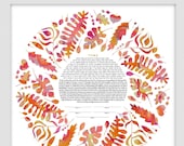 Modern Ketubah || Fall Leaves || Warm Colors, Simple, Graphic Design, Secular Ceremony, Interfaith Couple, Wedding Gift, For her, Circular