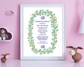 Personalized Baby Girl Birth Certificate Flowers intertwined