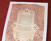 Modern Ketubah - Pomegranate Humsa Parchment style