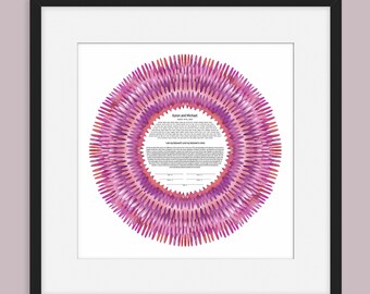 Modern Ketubah || Petals Hot Pink || Minimal, Garden Wedding, Reform Text, Secular Ceremony, Interfaith Couple, LGBTQ+, Circular, Flower