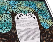 Garden Ketubah || Double Pomegranate Tree of Love ||  Vows, Pomegranate, Tree of Life, Love, woodcut, linocut