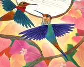 Garden Ketubah Jewish Wedding || Hummingbirds in the Garden || Reform Text, Secular Ceremony, Interfaith Couple, LGBTQ+ Floral Wreath