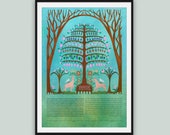 Painted Ketubah || Tree of Plenty || Folkart, Garden Wedding, fruit trees, chuppah branches, all texts