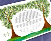 Modern Ketubah || Double Olive Tree of Life || Seven Species, Jerusalem, Garden Wedding, Reform, Secular Ceremony, Interfaith Couple, LGBTQ+