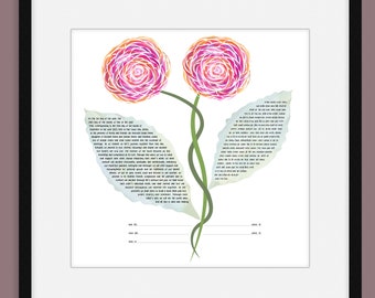 Modern Floral Ketubah || Peonies || Flowers, Garden Wedding, Reform Text, Secular Ceremony, Interfaith Couple, LGBTQ+, Wedding Bouquet