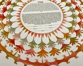 Modern Minimal Ketubah || Lace of Love Autumn #2 || Suzani, Circular, Abstract, Fall leaves, Warm Colors, Abstract, Non Denominational