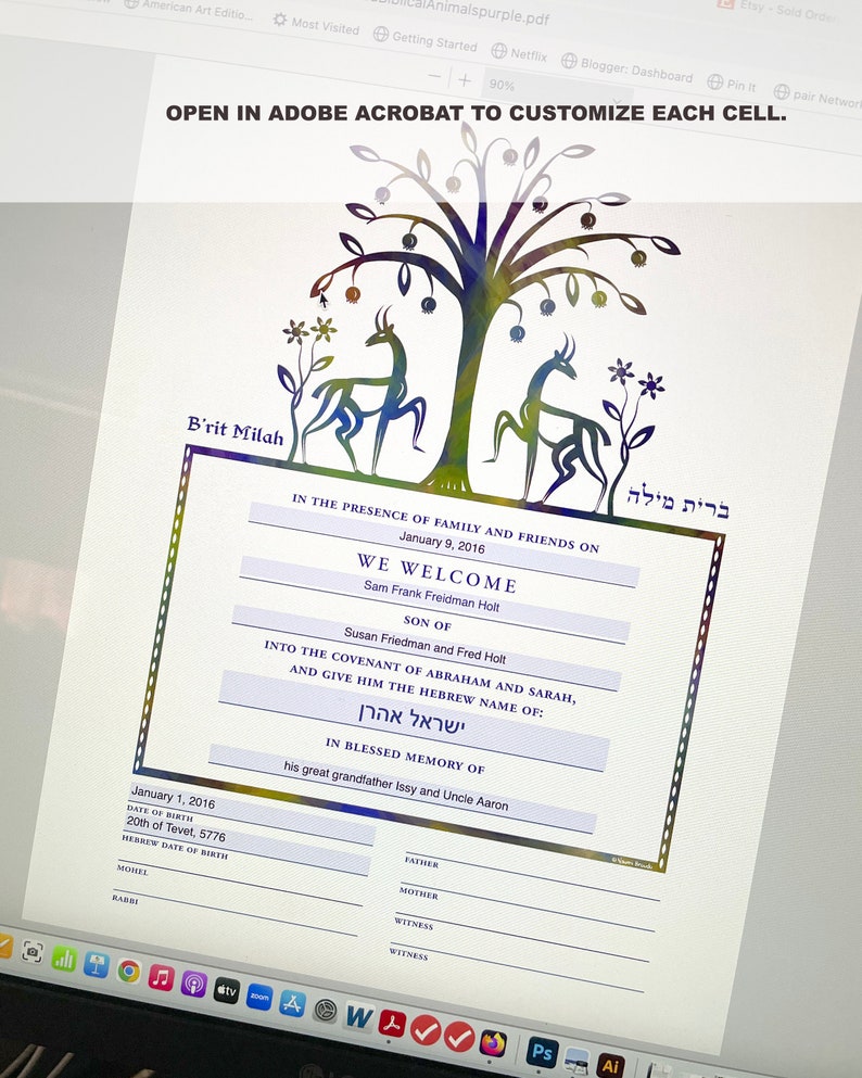 Digital/editable Download B'rit Milah Certificate || Biblical Animals ...