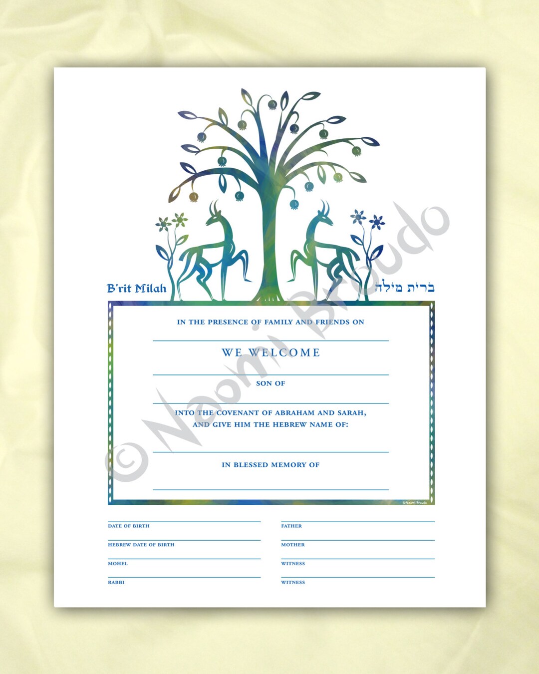 Digital/editable Download B'rit Milah Certificate || Biblical Animals ...