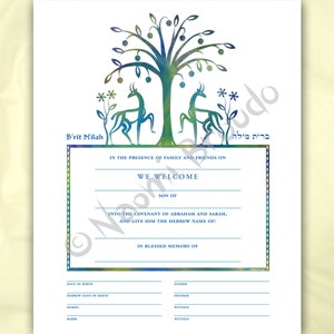Digitaler / bearbeitbarer Download B'rit Milah Zertifikat || Biblische Tiere und Blumen || pdf-Formular | Baby Geschenk | Drucken Sie zu Hause | Baby Namen