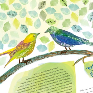 Ketubah Signing Tree || Love Birds || Quaker Vows, Reform Ketubah, Interfaith Ketubah, Egalitarian ketubah, LGBTQ+, Wedding vows, Outdoor
