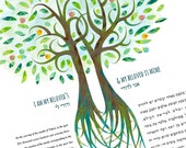 Ketubah - Double Tree of Love in Greens