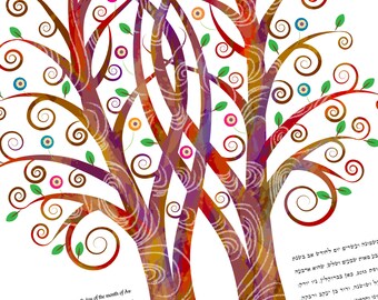 Fall Ketubah - Double Tree Embrace in Warm Tones