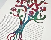 Modern Ketubah || LOVE || Ahava, Tree of Life, Pomegranate, Garden Wedding, Reform, Secular Ceremony, Interfaith Couple, LGBTQ+, Typography