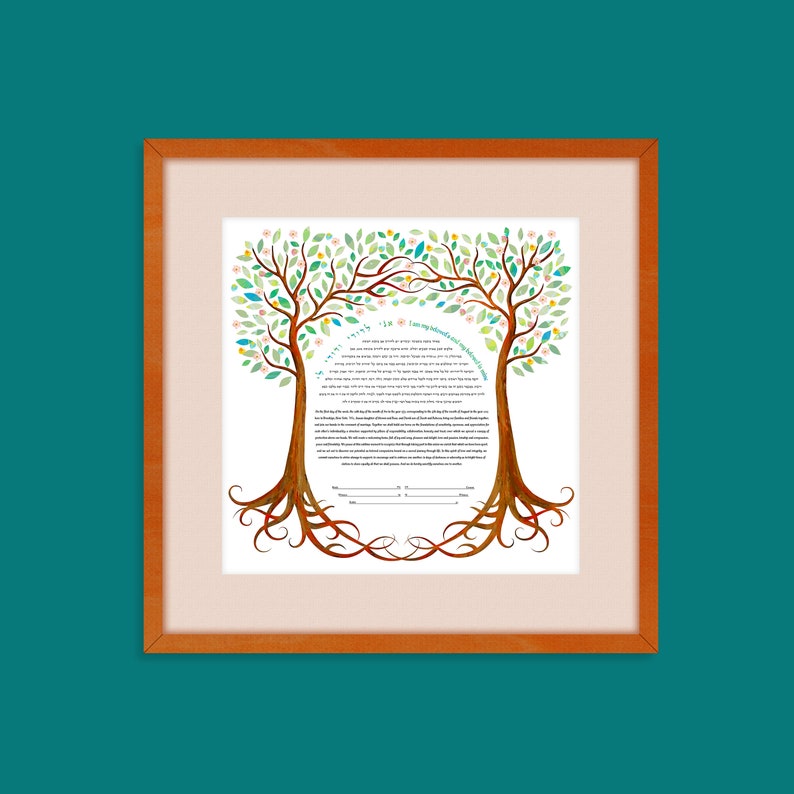 Modern Ketubah Our Love Blooms 2 Tree of Life, Judaic Symbols, Garden Wedding, Reform, Secular Ceremony, Interfaith Couple, LGBTQ image 6