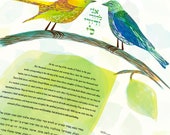 Modern Ketubah || Love Birds in Yellow & Blue || Passion, Partners, Lovers, Reform Ketubah, Interfaith Ketubah, Egalitarian ketubah, LGBTQ+